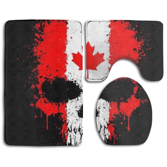 PUDMAD Canada Flag Ghosts 3 Piece Bathroom Rugs Set Bath Rug Contour Mat and Toilet Lid Cover