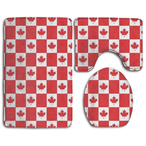 PUDMAD Canadian Flag 3 Piece Bathroom Rugs Set Bath Rug Contour Mat and Toilet Lid Cover