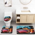 thumbnail image 1 of PUDMAD Cars Hot Red Concept Car in Flames Blazing Tires Building and Birds Speeding Fast 3 Piece Bathroom Rugs Set Bath Rug Contour Mat and Toilet Lid Cover, 1 of 2