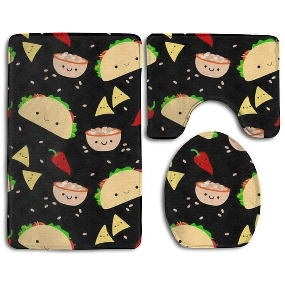 PUDMAD Cat Dog Christmas Lovely 3 Piece Bathroom Rugs Set Bath Rug Contour Mat and Toilet Lid Cover