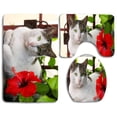 thumbnail image 1 of PUDMAD Cat Flower 3 Piece Bathroom Rugs Set Bath Rug Contour Mat and Toilet Lid Cover, 1 of 2