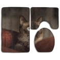 thumbnail image 1 of PUDMAD Cat Looking Away Cute 3 Piece Bathroom Rugs Set Bath Rug Contour Mat and Toilet Lid Cover, 1 of 2