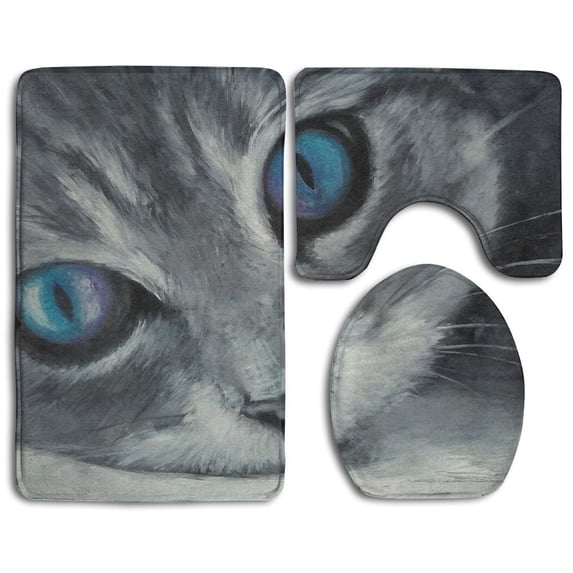PUDMAD Cats Painting Art 3 Piece Bathroom Rugs Set Bath Rug Contour Mat and Toilet Lid Cover
