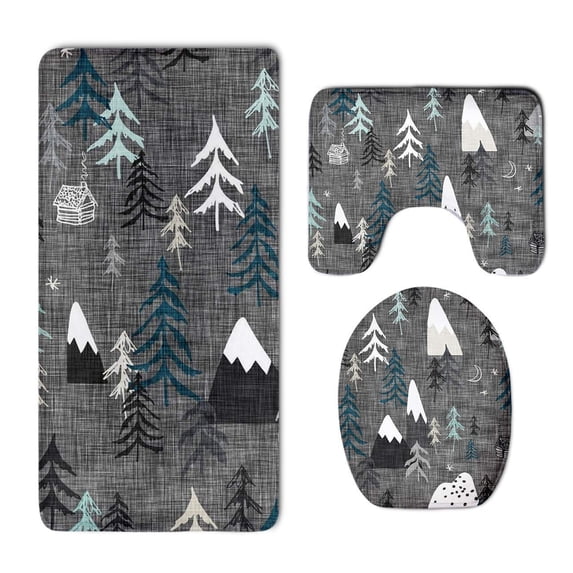 PUDMAD Cedar Paintting 3 Piece Bathroom Rugs Set Bath Rug Contour Mat and Toilet Lid Cover