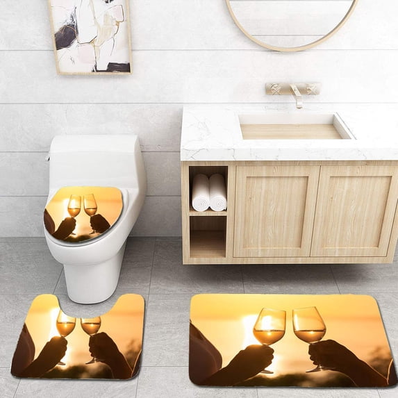 PUDMAD Cheers! 3 Piece Bathroom Rugs Set Bath Rug Contour Mat and Toilet Lid Cover