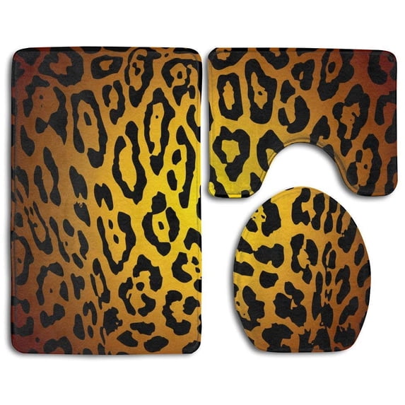 PUDMAD Cheetah 3 Piece Bathroom Rugs Set Bath Rug Contour Mat and Toilet Lid Cover