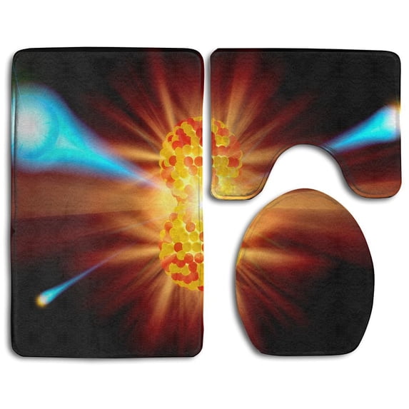 PUDMAD Chemical Structure 3 Piece Bathroom Rugs Set Bath Rug Contour Mat and Toilet Lid Cover