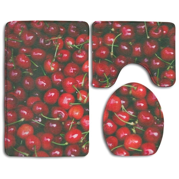 PUDMAD Cherry 3 Piece Bathroom Rugs Set Bath Rug Contour Mat and Toilet Lid Cover