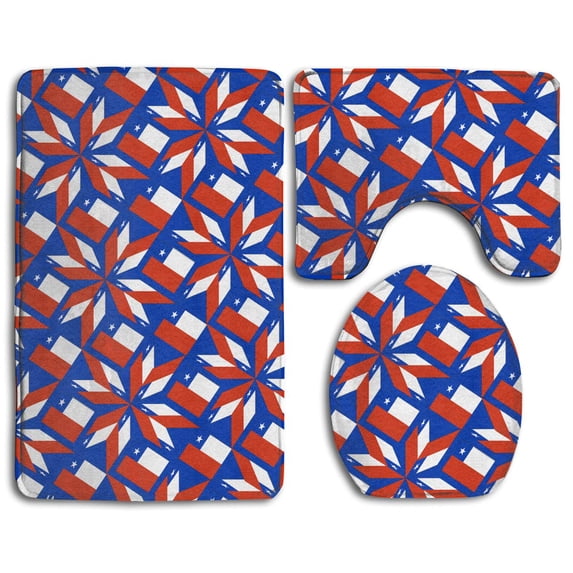 PUDMAD Chile Flag Artascope Flower 3 Piece Bathroom Rugs Set Bath Rug Contour Mat and Toilet Lid Cover