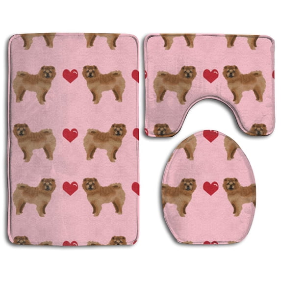 PUDMAD Chow Love Hearts Dog 3 Piece Bathroom Rugs Set Bath Rug Contour Mat and Toilet Lid Cover