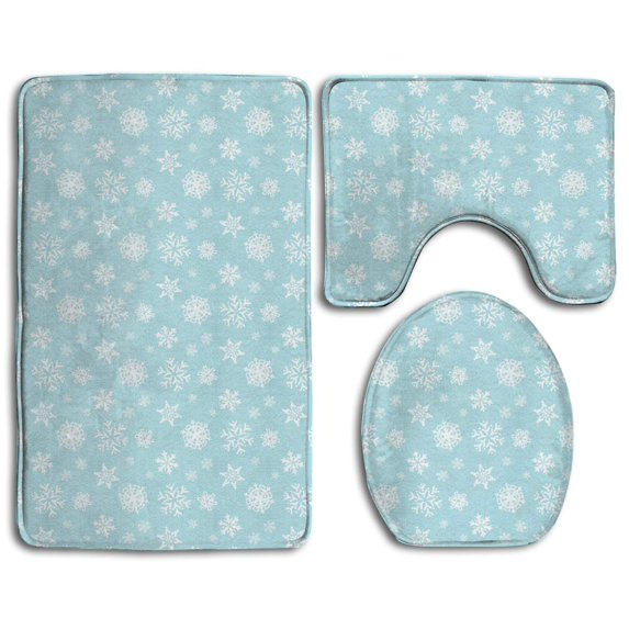 PUDMAD Christmas 3 Piece Bathroom Rugs Set Bath Rug Contour Mat and Toilet Lid Cover