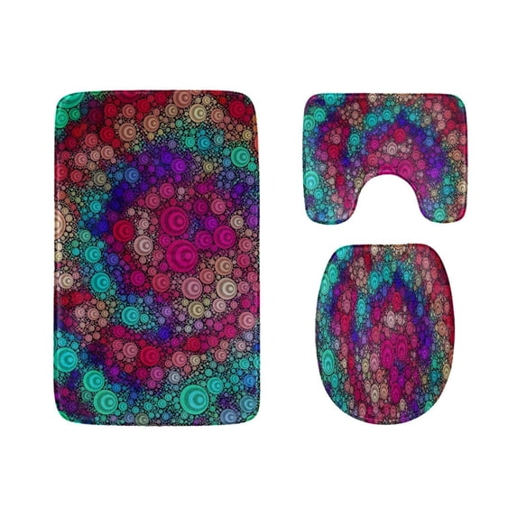 PUDMAD Circles and Hand-Drawn Shapes 3 Piece Bathroom Rugs Set Bath Rug Contour Mat and Toilet Lid Cover