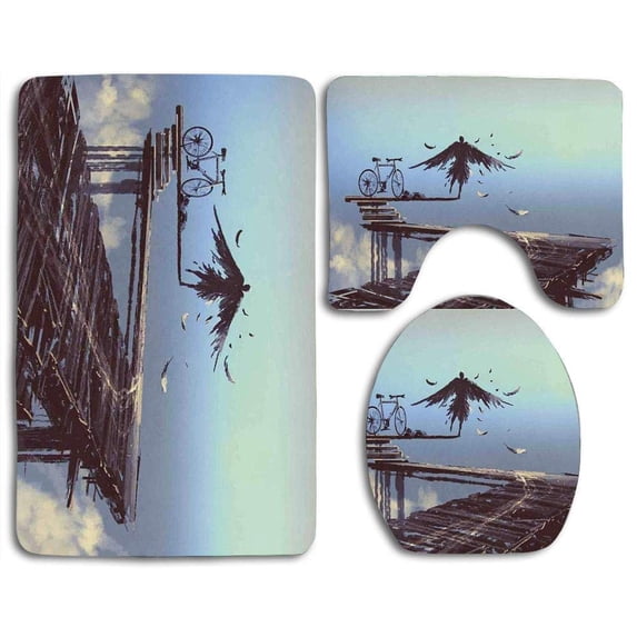 PUDMAD City Early Morning Scenery in Melbourne Australia Famous Yarra River Scenic 3 Piece Bathroom Rugs Set Bath Rug Contour Mat and Toilet Lid Cover