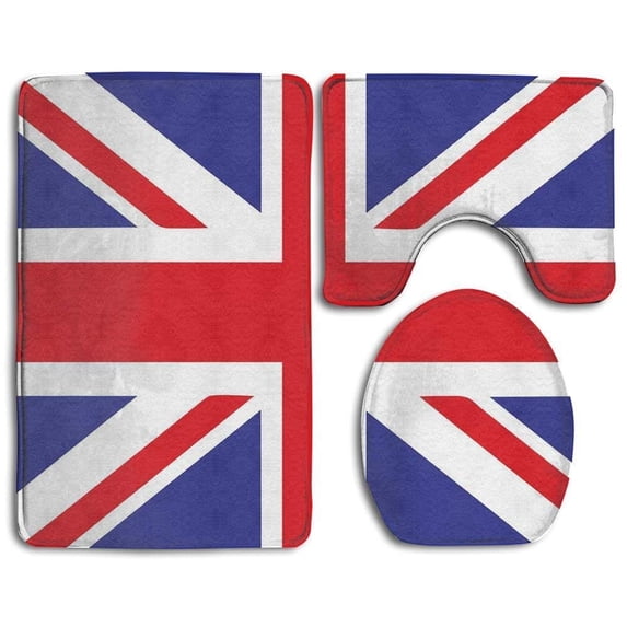 PUDMAD Classic Traditional Flag United Kingdom Modern British Loyalty Symbol 3 Piece Bathroom Rugs Set Bath Rug Contour Mat and Toilet Lid Cover