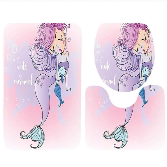 PUDMAD Clear Jellyfish 3 Piece Bathroom Rugs Set Bath Rug Contour Mat and Toilet Lid Cover