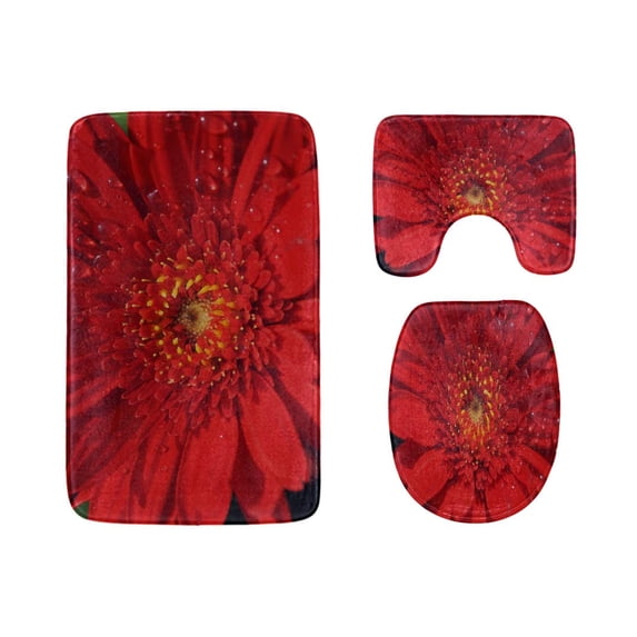 PUDMAD Closeup Beautiful Flowers 3 Piece Bathroom Rugs Set Bath Rug Contour Mat and Toilet Lid Cover
