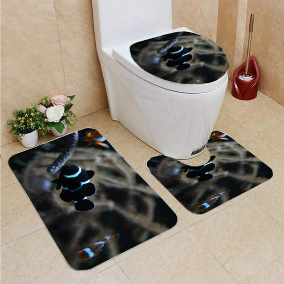 PUDMAD Clown Fish 3 Piece Bathroom Rugs Set Bath Rug Contour Mat and Toilet Lid Cover