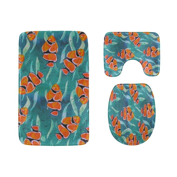 PUDMAD Clown Fish Jumping and Twisting in Air 3 Piece Bathroom Rugs Set Bath Rug Contour Mat and Toilet Lid Cover