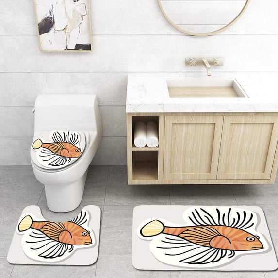PUDMAD Color Fish Your 3 Piece Bathroom Rugs Set Bath Rug Contour Mat and Toilet Lid Cover