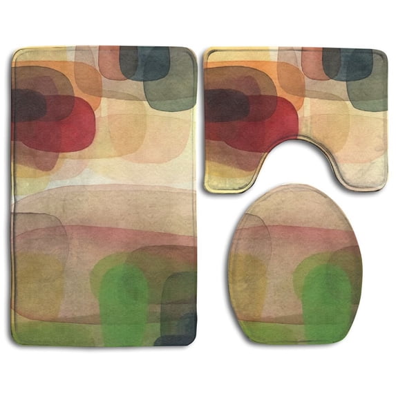 PUDMAD Color Patterns 3 Piece Bathroom Rugs Set Bath Rug Contour Mat and Toilet Lid Cover