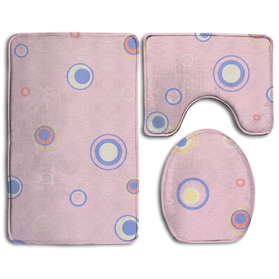 PUDMAD Colored Circle 3 Piece Bathroom Rugs Set Bath Rug Contour Mat and Toilet Lid Cover