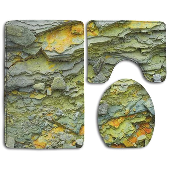 PUDMAD Colored Rock Layer 3 Piece Bathroom Rugs Set Bath Rug Contour Mat and Toilet Lid Cover