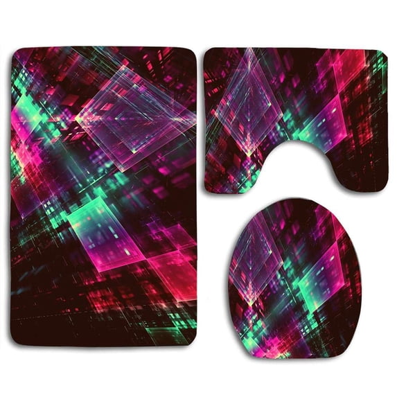 PUDMAD Colorful Abstract 3 Piece Bathroom Rugs Set Bath Rug Contour Mat and Toilet Lid Cover