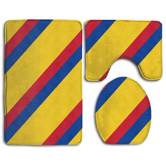 PUDMAD Colorful Colombian Flag 3 Piece Bathroom Rugs Set Bath Rug Contour Mat and Toilet Lid Cover