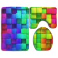 thumbnail image 1 of PUDMAD Colorful Cubic 3 Piece Bathroom Rugs Set Bath Rug Contour Mat and Toilet Lid Cover, 1 of 2