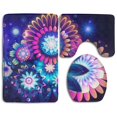 thumbnail image 1 of PUDMAD Colorful Flower 3 Piece Bathroom Rugs Set Bath Rug Contour Mat and Toilet Lid Cover, 1 of 2