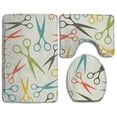 thumbnail image 1 of PUDMAD Colorful Hairdresser Scisso 3 Piece Bathroom Rugs Set Bath Rug Contour Mat and Toilet Lid Cover, 1 of 2