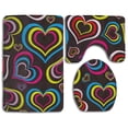 thumbnail image 1 of PUDMAD Colorful Hearts 3 Piece Bathroom Rugs Set Bath Rug Contour Mat and Toilet Lid Cover, 1 of 2