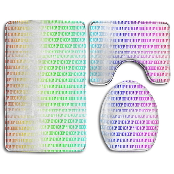 PUDMAD Colorful Number 3 Piece Bathroom Rugs Set Bath Rug Contour Mat and Toilet Lid Cover