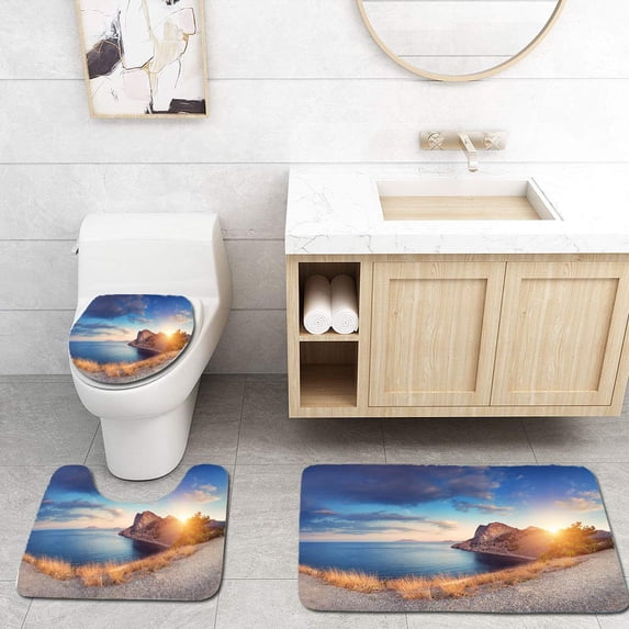 PUDMAD Colorful Panoramic Mountain Landscape at Sunset in Summer 3 Piece Bathroom Rugs Set Bath Rug Contour Mat and Toilet Lid Cover