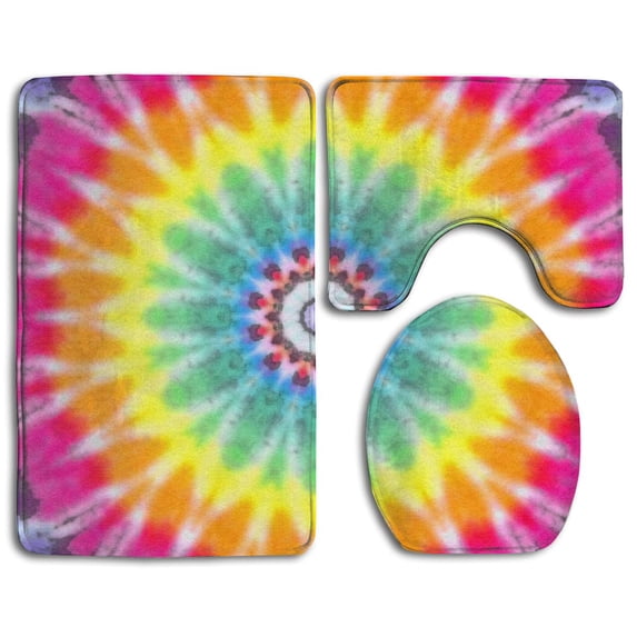 PUDMAD Colorful Pink Tie Dye 3 Piece Bathroom Rugs Set Bath Rug Contour Mat and Toilet Lid Cover