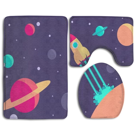 PUDMAD Colorful Science 3 Piece Bathroom Rugs Set Bath Rug Contour Mat and Toilet Lid Cover