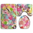 thumbnail image 1 of PUDMAD Colorful Sweet Lollipop Candy Macaroon Cupcake Donut 3 Piece Bathroom Rugs Set Bath Rug Contour Mat and Toilet Lid Cover, 1 of 2