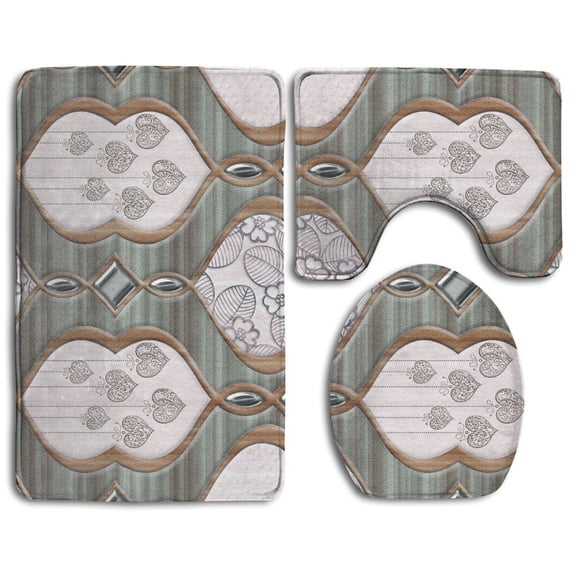 PUDMAD Colorful Vintage Ceramic Tiles Wall Digital Tiles 3 Piece Bathroom Rugs Set Bath Rug Contour Mat and Toilet Lid Cover