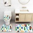 thumbnail image 1 of PUDMAD Colorful Watercolor Feathers Hand Drawn Birds Theme Artistic 3 Piece Bathroom Rugs Set Bath Rug Contour Mat and Toilet Lid Cover, 1 of 2