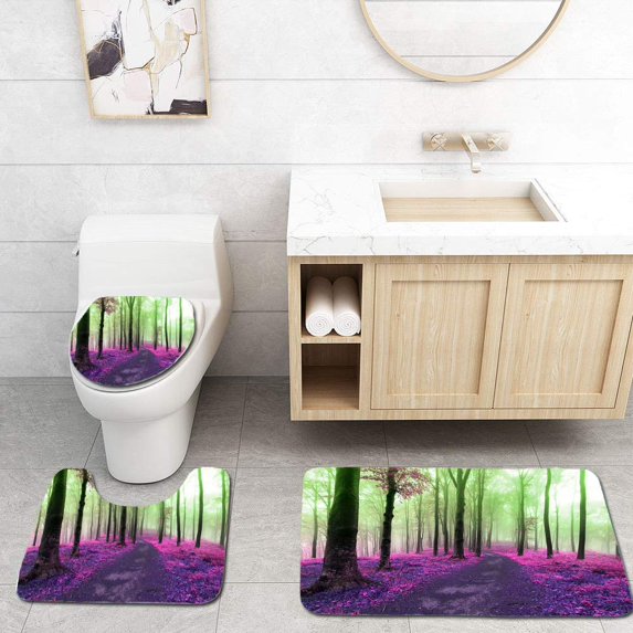 PUDMAD Colors a Dreamy Foggy Forest 3 Piece Bathroom Rugs Set Bath Rug Contour Mat and Toilet Lid Cover