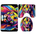 thumbnail image 1 of PUDMAD Colourful Lion King 3 Piece Bathroom Rugs Set Bath Rug Contour Mat and Toilet Lid Cover, 1 of 2