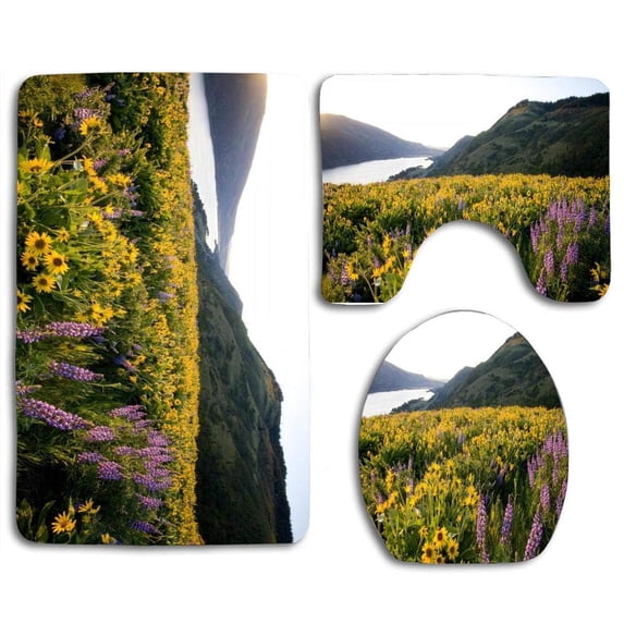 PUDMAD Columbia River at Tom Macall Preserve Oregon 3 Piece Bathroom Rugs Set Bath Rug Contour Mat and Toilet Lid Cover