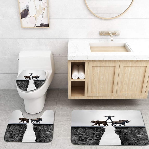 PUDMAD Concept Investment Risk 3 Piece Bathroom Rugs Set Bath Rug Contour Mat and Toilet Lid Cover