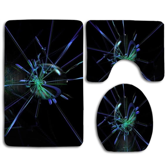 PUDMAD Connection Line 3 Piece Bathroom Rugs Set Bath Rug Contour Mat and Toilet Lid Cover