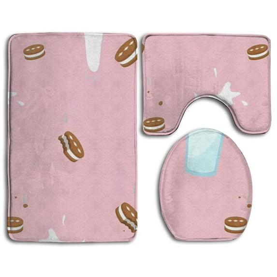 PUDMAD Cookie 3 Piece Bathroom Rugs Set Bath Rug Contour Mat and Toilet Lid Cover