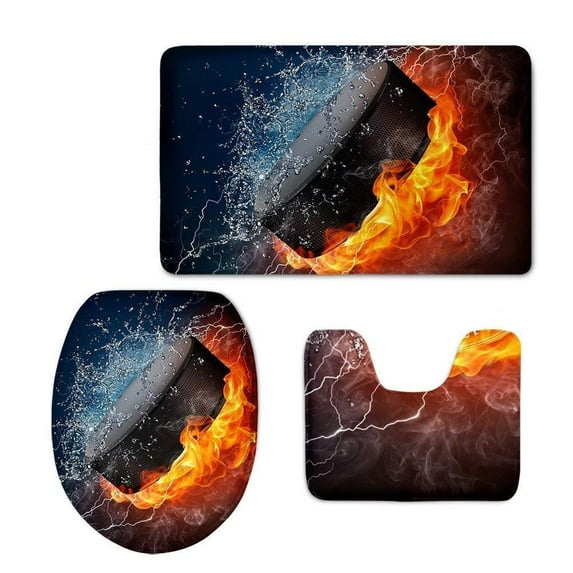 PUDMAD Cool Fire Water Speaker 3 Piece Bathroom Rugs Set Bath Rug Contour Mat and Toilet Lid Cover