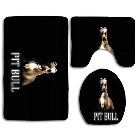 PUDMAD Cool Pit Bull Dog 3 Piece Bathroom Rugs Set Bath Rug Contour Mat and Toilet Lid Cover
