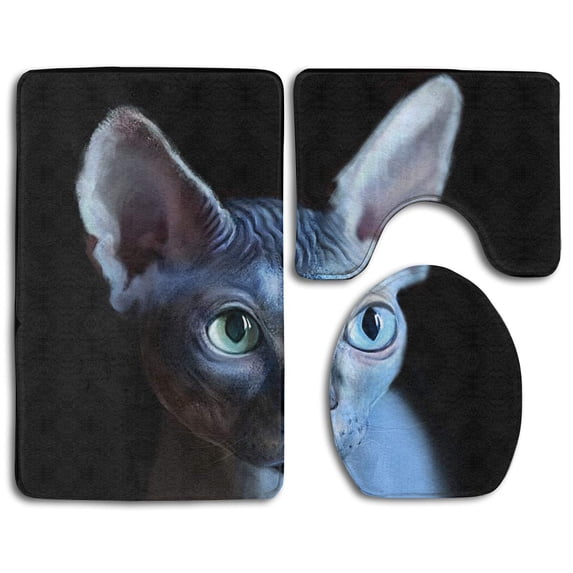 PUDMAD Cool Sphynx Cat 3 Piece Bathroom Rugs Set Bath Rug Contour Mat and Toilet Lid Cover