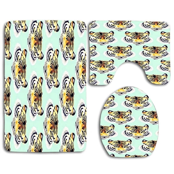 PUDMAD Cool Tigers 3 Piece Bathroom Rugs Set Bath Rug Contour Mat and Toilet Lid Cover