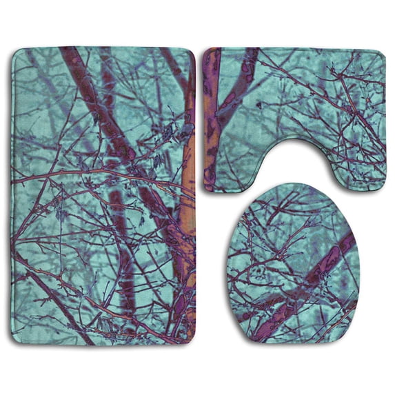 PUDMAD Cool Tree in Winter Printing 3 Piece Bathroom Rugs Set Bath Rug Contour Mat and Toilet Lid Cover